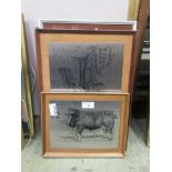 Six framed stainless steel pictures to include cow, Falmouth Harbour, Cornwall, etc