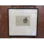 A framed and glazed etching of sailing vessel titled 'Off Singapore' signed T.May dated 1926