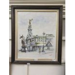 A framed oil on canvas of city scene signed Mak