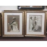 A pair of framed and glazed pen and washes of eastern gentlemen signed Tegegne Yirdaw