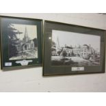 Two framed and glazed prints, one of the church of St Martin Womersley, the other of Womersley park