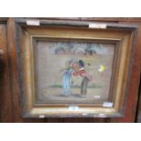 A 19th century framed and glazed coloured print of cartoon style boy and girl