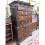 An 18th century mahogany chest on chestLarge split to left side. Multiple repaired cracks to right