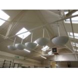 Five mid-20th century white ceiling hanging lights