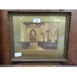 A framed and glazed watercolour of church interior scene