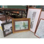 Three framed and glazed prints to include ltd. edition pier scene, tram, etc
