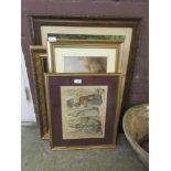 Four framed and glazed artworks to include classical ladies, countryside scenes, etc