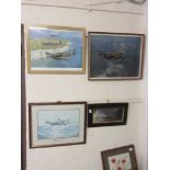 Two framed and glazed military aircraft jigsaws along with two others