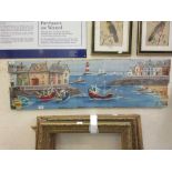 A print on driftwood style boards of harbour scene
