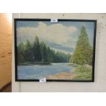 A framed oil on board of river scene signed bottom right