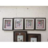 A set of four framed and glazed three dimensional flower artworks