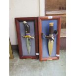 Two framed wall displays of eagle-handled knives (A/F)