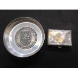 A silver hallmarked cigarette case together with a white metal dish