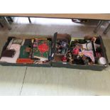 Two trays of figurines, card games etc.