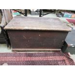 A 19th century pine tool chest containing a large selection of various tools