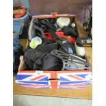 A tray containing a quantity of scuba diving equipment