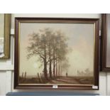 A framed oil on canvas of country lane scene signed B Oldfield