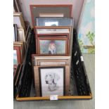 A tray containing a quantity of framed and glazed prints, frames, watercolours etc.