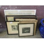 A collection of framed and glazed prints, etchings and maps etc.
