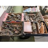 Four trays of assorted woodworking tools to include a large quantity of planes