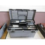 A grey toolbox containing a quantity of tools, etc