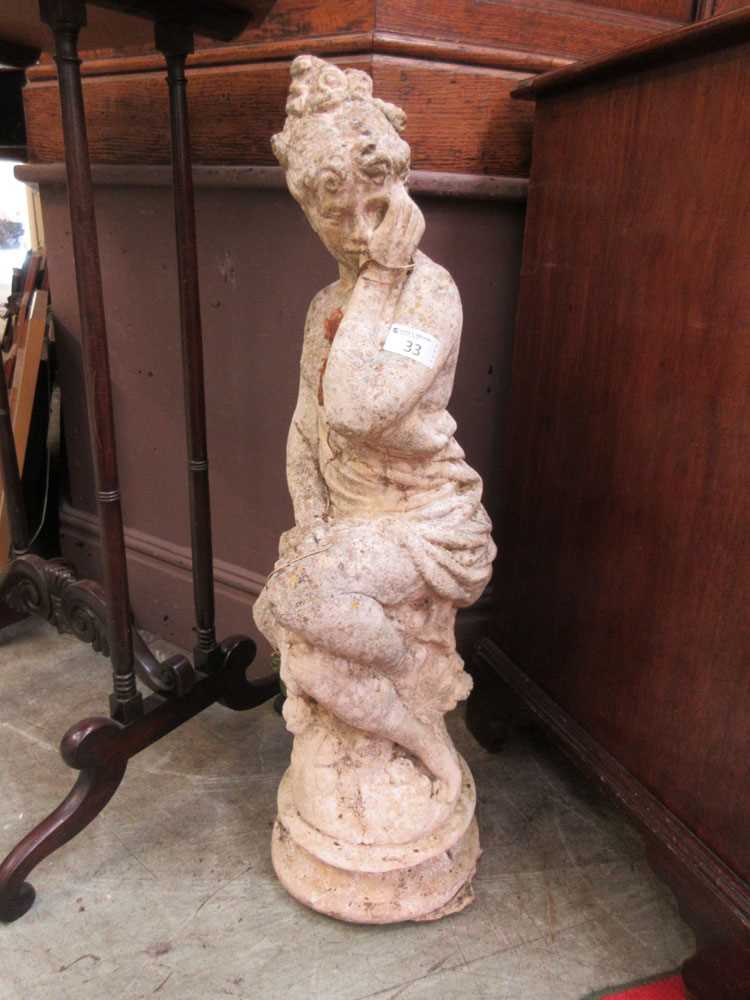 a composite stone garden ornament in the form of a thoughtful lady