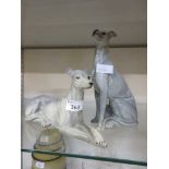 Two ceramic greyhounds, one having maker's label to base, 'Nelson'