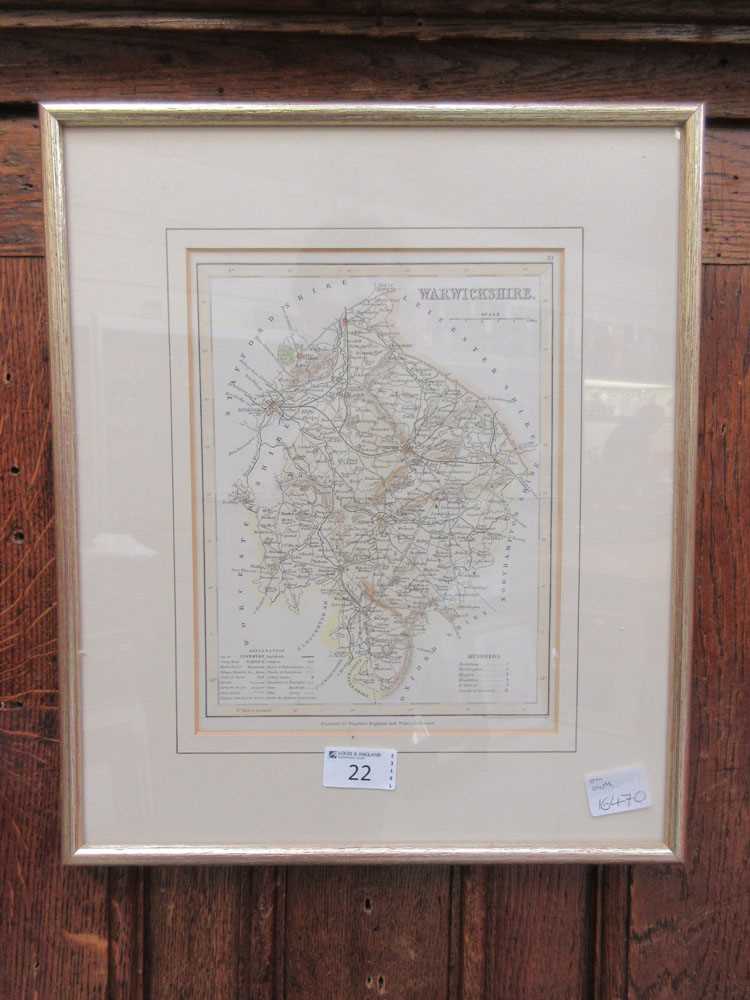 A framed and glazed map of Warwickshire after Archer
