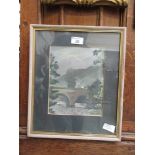 A framed and glazed watercolour of bridge scene signed Edwards