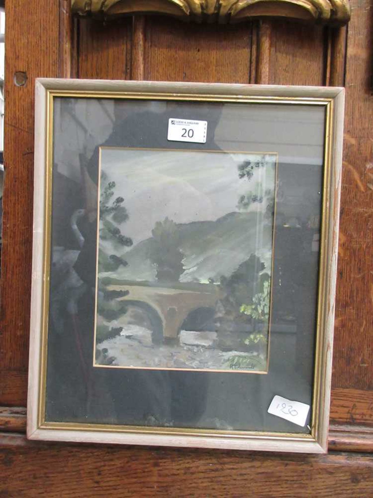 A framed and glazed watercolour of bridge scene signed Edwards