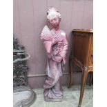 A stoneware oriental style garden figure of lady