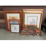 a collection of artworks, mainly depicting elephants to include prints, wall hooks etc.