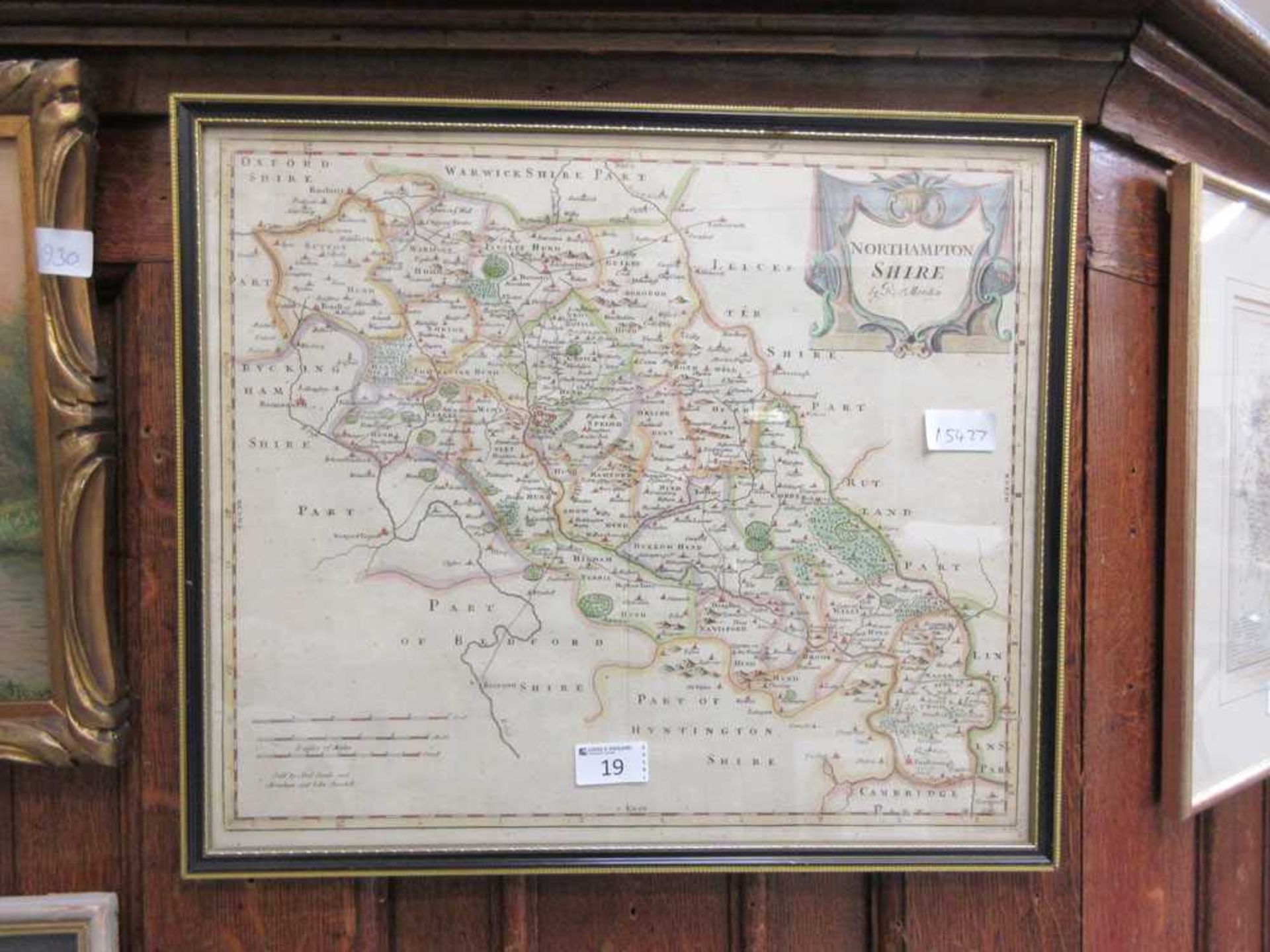 A framed and glazed map of Northamptonshire after Morden