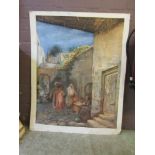 An unframed watercolour of eastern town scene signed Howard Harry