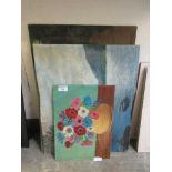 Three unframed oils on boards of still life, countryside etc. signed Barnfather
