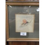 A framed and glazed possible pen and ink of creature riding a rat