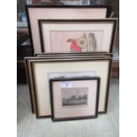 Two framed and glazed watercolours of cottage scenes together with a selection of framed and