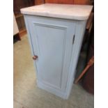 A marble topped pot cupboard with a pale green painted base