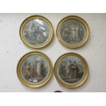 A set of four circular gilt framed and glazed French prints