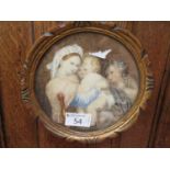A mid-19th century circular gilt framed possible watercolour of mother and children