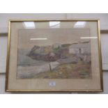 A framed and glazed watercolour of harbour scene