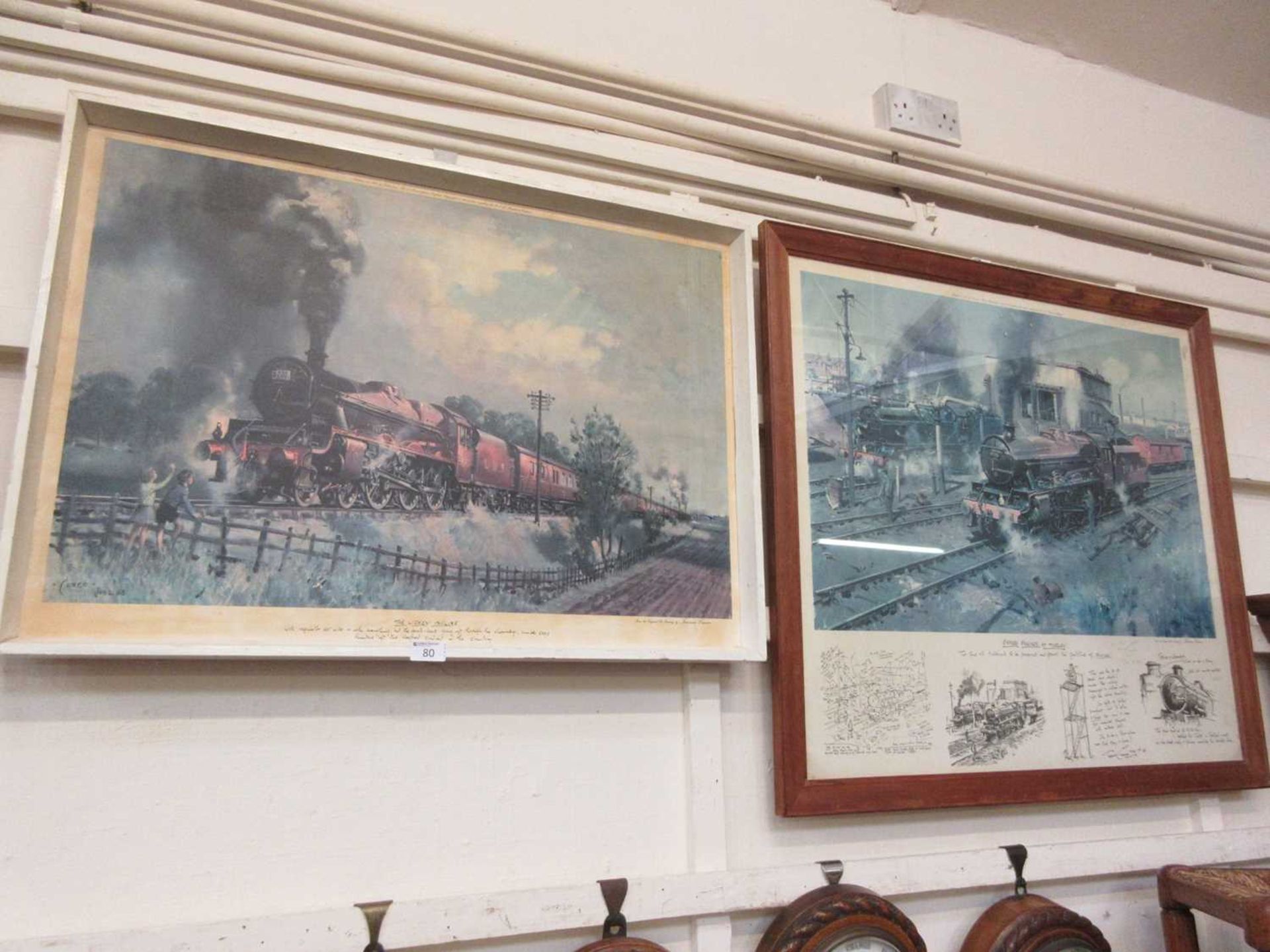 Two framed Cuneo prints of steam locomotives