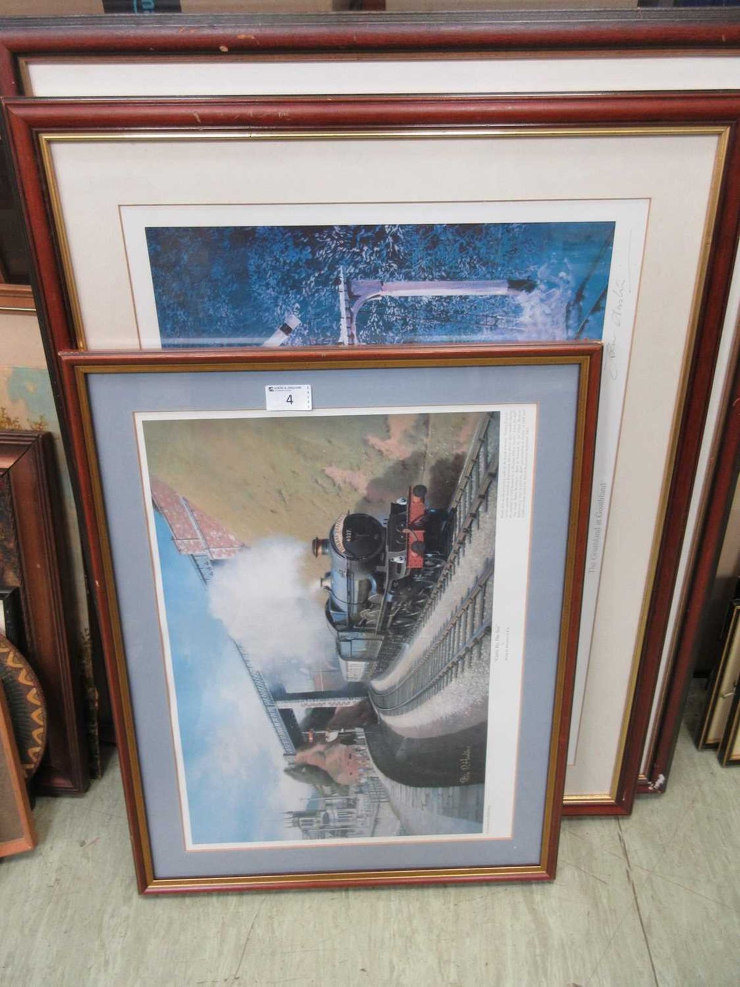 A selection of framed and glazed prints of steam locomotives