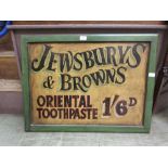 A Jewsburys & Browns Oriental Toothpaste advertising sign