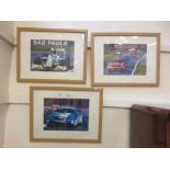 Three framed and glazed motor racing prints signed Julian Tapsell