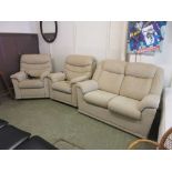 A G-Plan three piece suite comprising of two electric rise & recline chairs and a two seat sofa