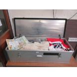 An aluminium naval trunk with contents to include shirts, kit bag, Union flag, socks etc.
