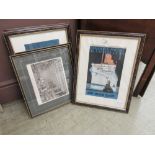 Three framed and glazed travel prints along with two Great Exhibition prints