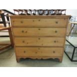 A 19th century pine chest of four long drawersDimensions: H, 92cm , W, 101cm , D, 46cm. Possibly pet