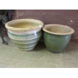 Two green glazed garden pots